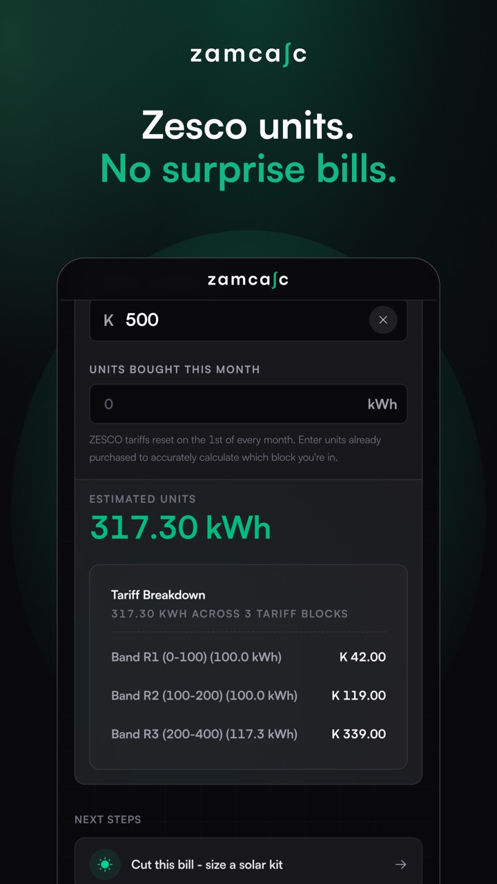ZESCO prepaid electricity units calculator